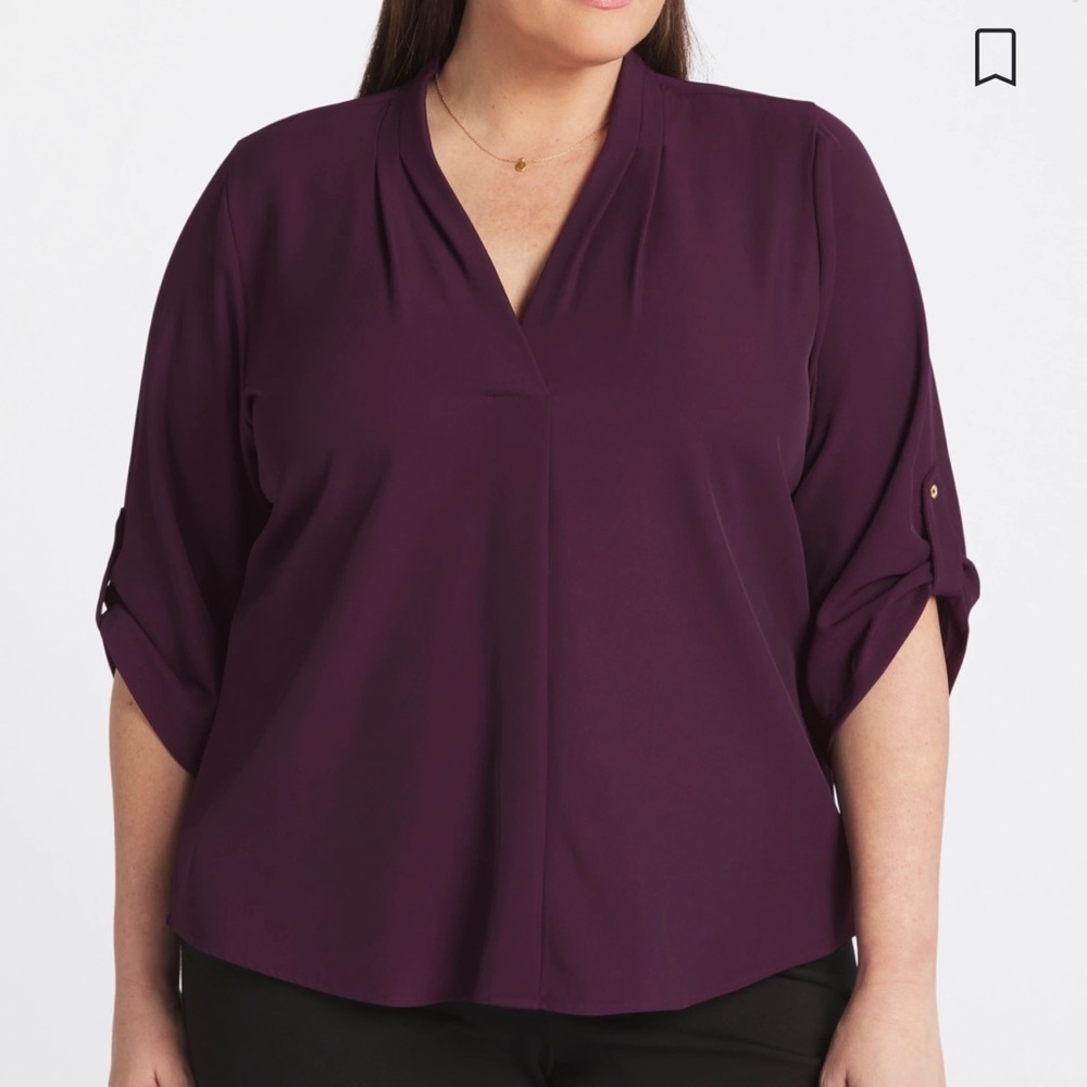 Calvin Klein v-neck roll tab blouse